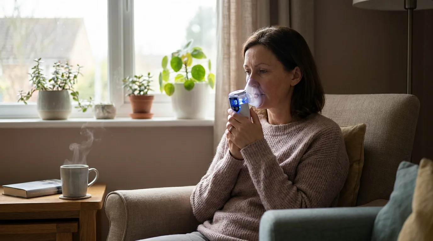 Patient using rented respiratory equipment at home