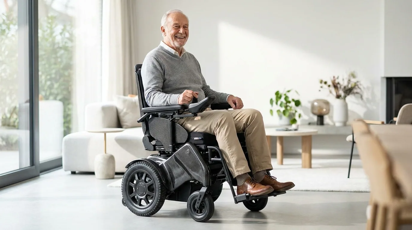 Patient using a rented powered wheelchair at home